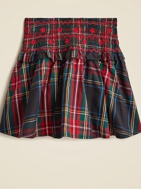Crewcuts Red and Navy Plaid Smocked Waist Mini Skirt